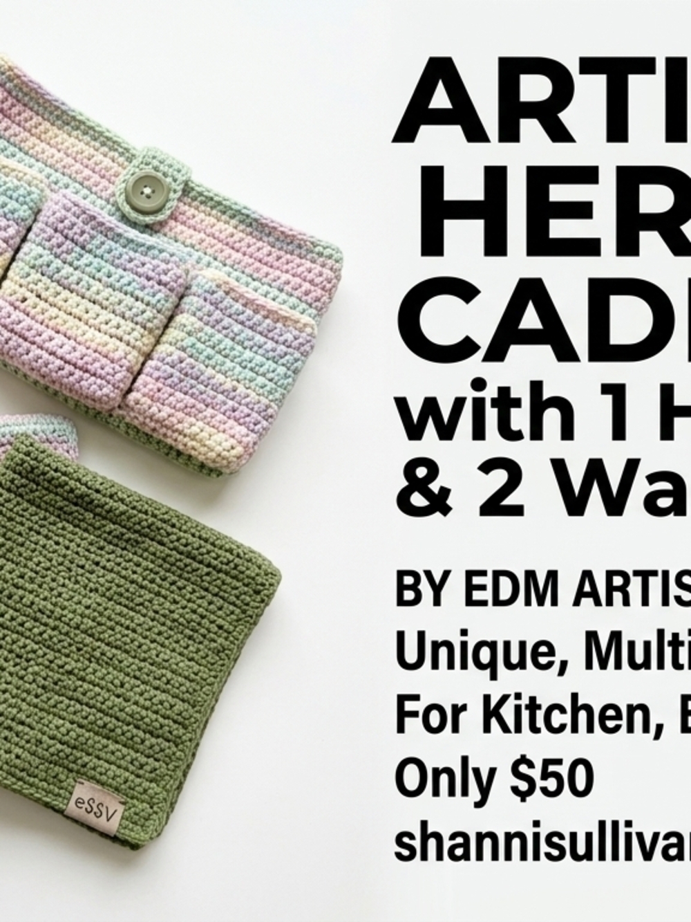 Handmade Crochet Pouch Set in Pastel Rainbow + Olive Green